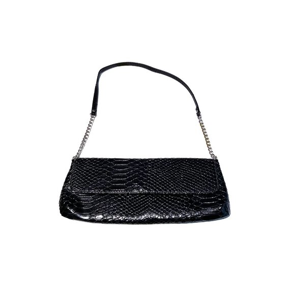 Vintage Bonita Bags Black PVC Snakeskin look Evening Bag 11x4.5"‎ Drop 10.5" - Picture 3 of 4